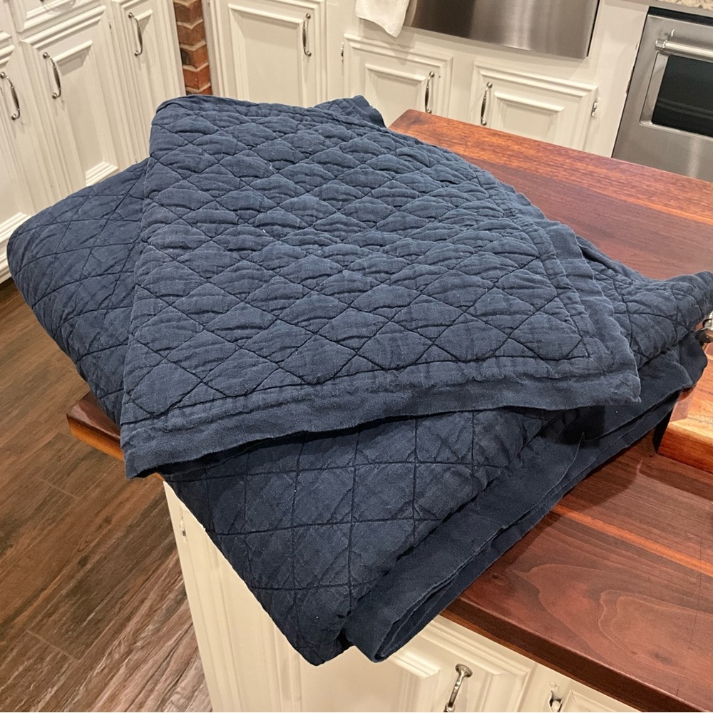 SET of Pottery Barn Blue Quilted Bedding